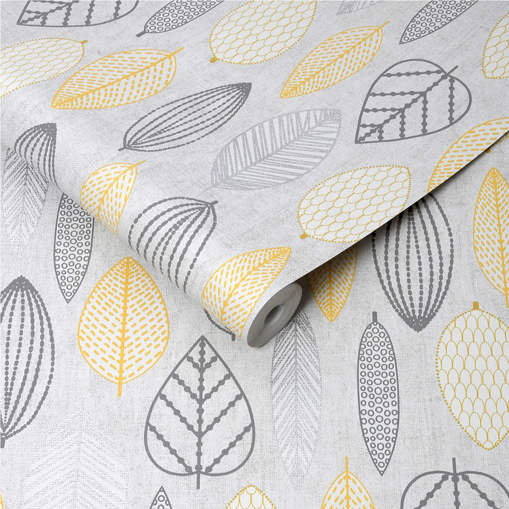 Scandi Leaf Yellow Wallpaper Superfresco Easy