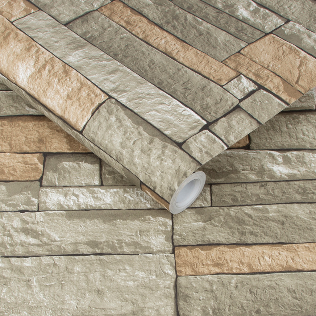 Ledgestone Grey and Terracotta Wallpaper Superfresco Easy